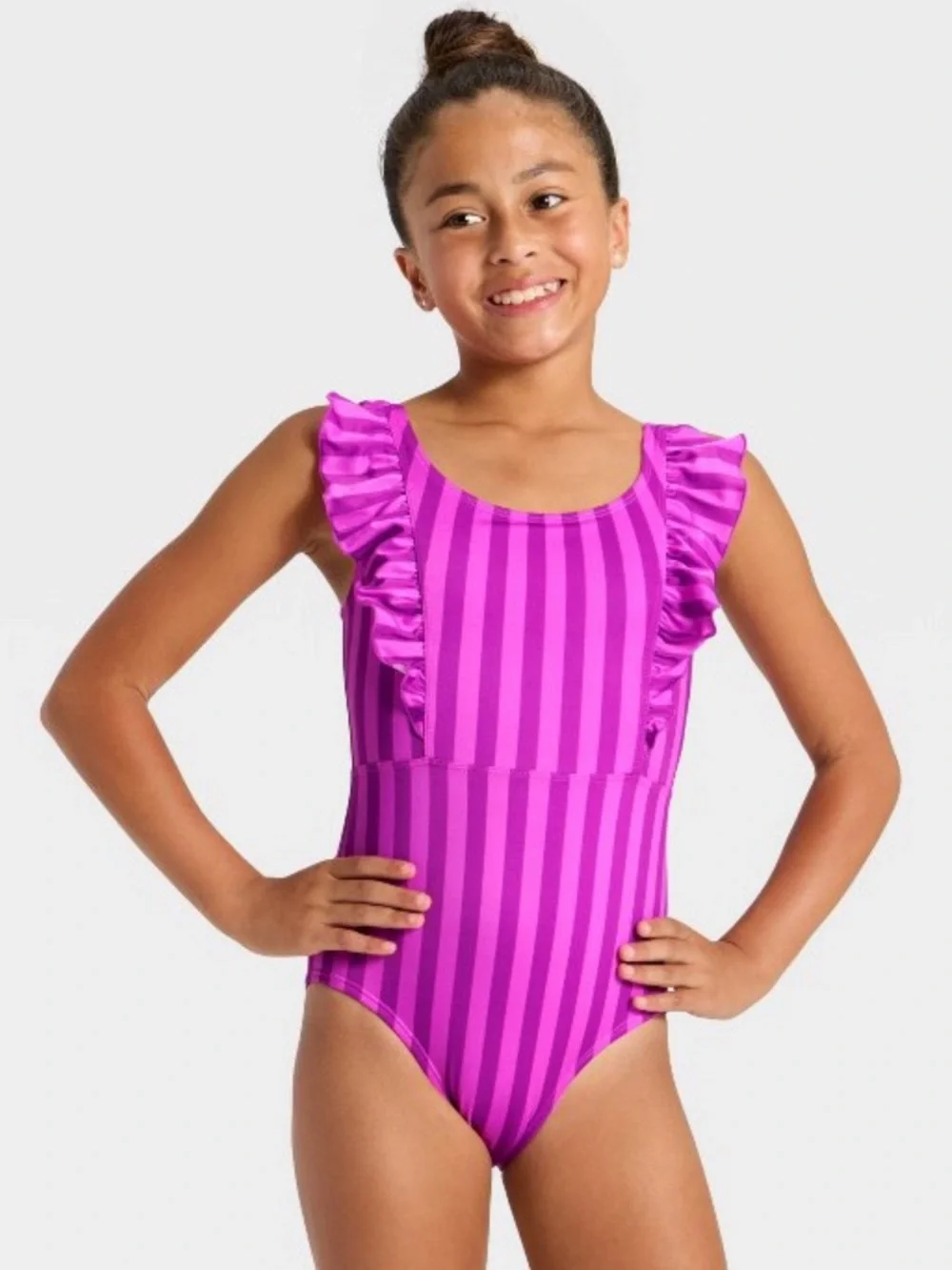 Cat & Jack Girls' Two Striped One Piece Swimsuit - Purple